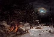 Cornelius Krieghoff Indian Hunters Camp, Moonlight oil